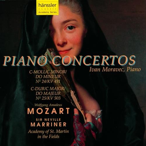 CD cover for Mozart piano concertos 24 & 25, featuring a portrait.