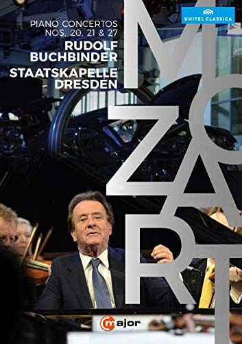 DVD cover for Mozart piano concertos featuring Rudolf Buchbinder and orchestra.