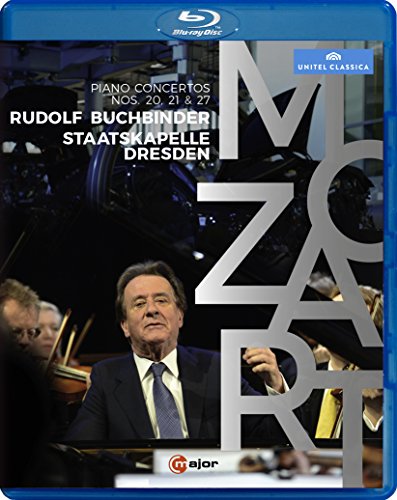 Blu-ray case for Mozart piano concertos featuring Rudolf Buchbinder and orchestra.
