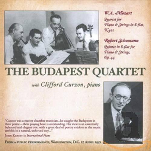 CD cover featuring musicians, text listing Mozart and Schumann compositions.
