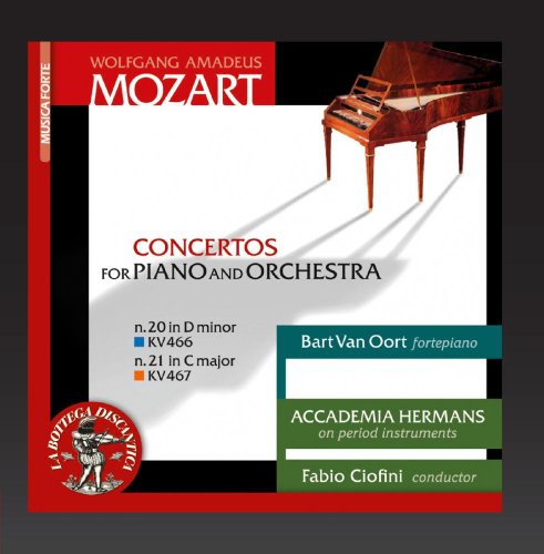CD cover for Mozart’s piano concertos featuring a grand piano image.