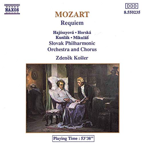 CD cover for Mozart’s Requiem featuring a painting of a sickbed scene.