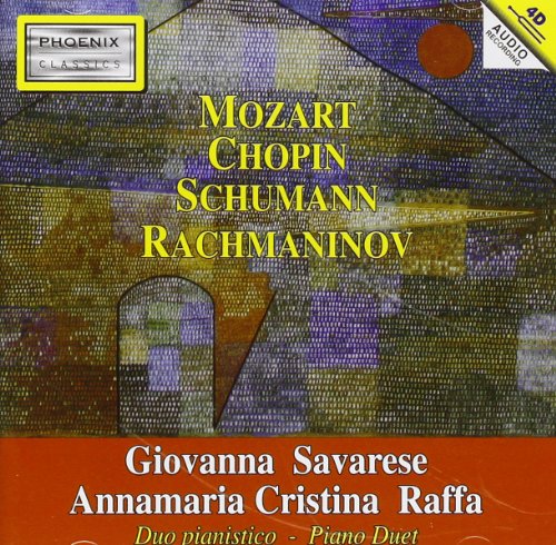 CD cover featuring composers Mozart, Chopin, Schumann, Rachmaninoff and pianists Savarese, Raffa.