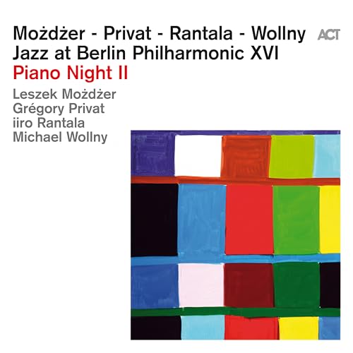 Album cover with text listing artists and a colorful grid of painted squares below.