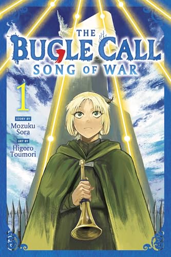 Manga cover featuring a blonde character in a green cloak holding a golden bugle.