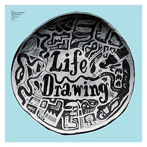 Black and white vinyl record with hand-drawn illustrations and “Life Drawing” text.
