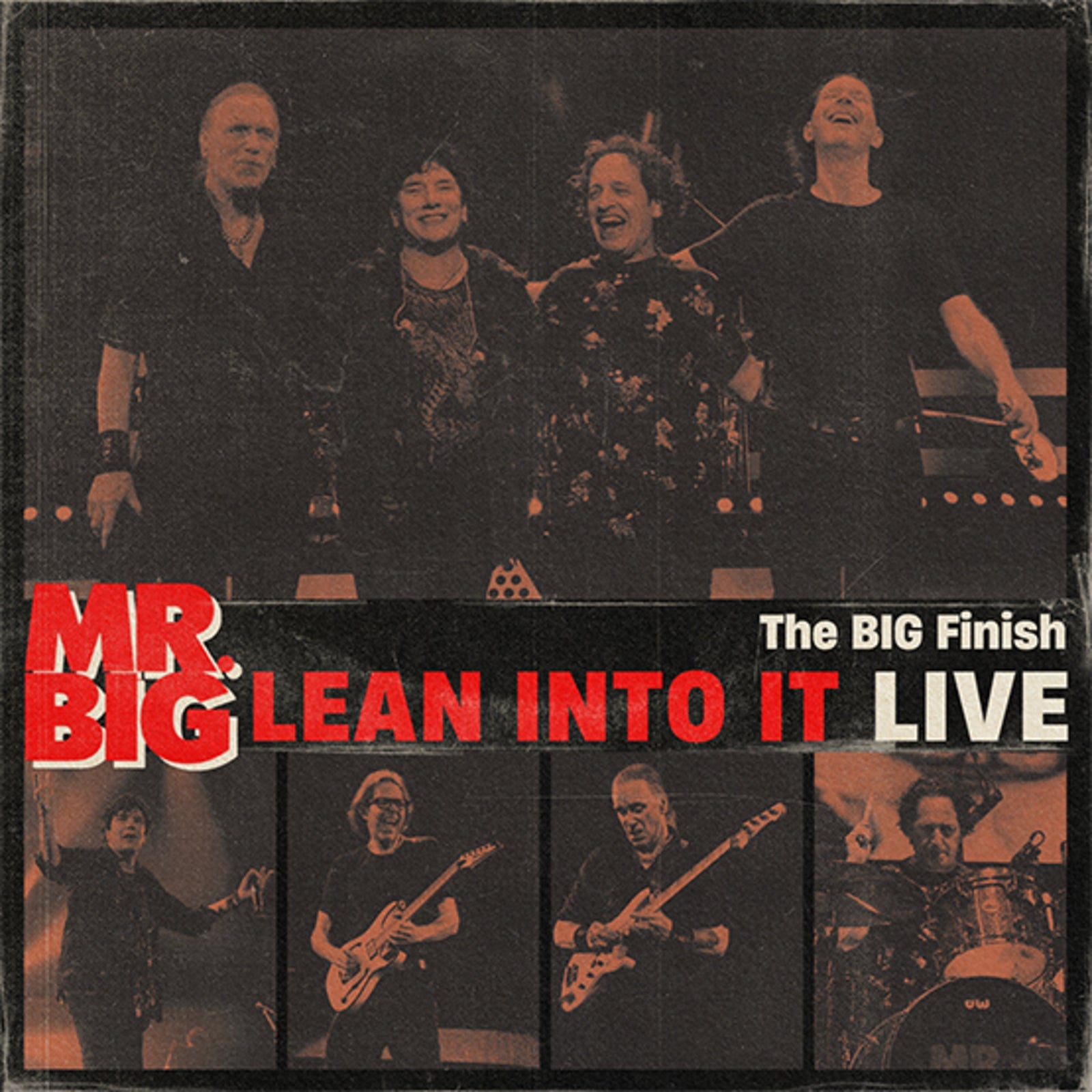 Album cover for Mr. Big Lean Into It Live featuring band members performing onstage.