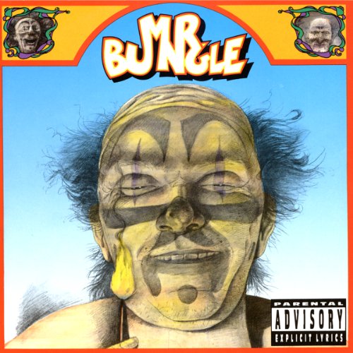 Mr. Bungle album cover featuring a clown face with parental advisory label.