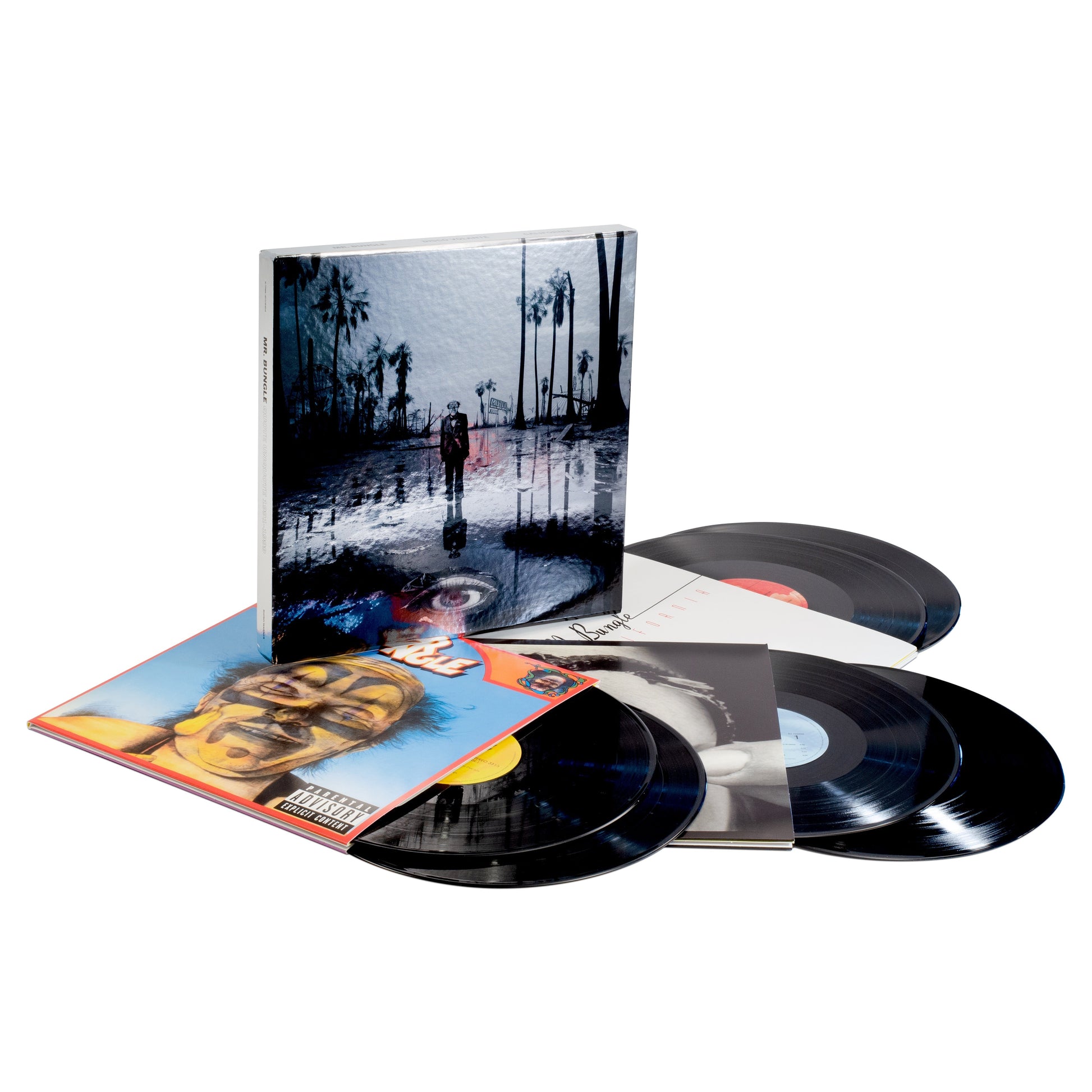 Mr Bungle vinyl box set with four records and cover art.