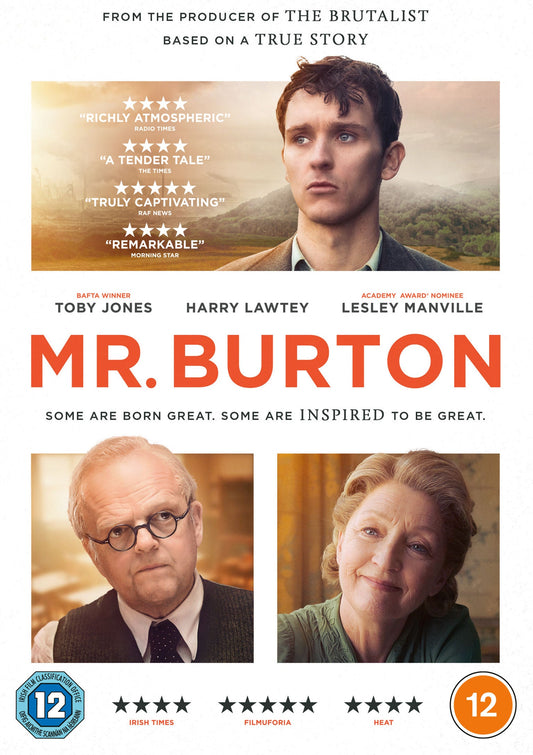 DVD cover for "Mr. Burton" featuring Toby Jones, Lesley Manville, and Harry Lawtey.