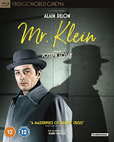 Blu-ray cover for "Mr. Klein" featuring Alain Delon in a hat and shadow.