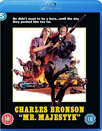 Mr. Majestyk" Blu-ray cover featuring Charles Bronson and a dramatic action scene.
