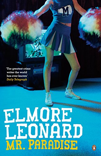 Book cover: cheerleader with pom-poms, title "Mr. Paradise" by Elmore Leonard.