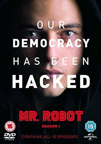 DVD cover of "Mr Robot - Season 1" featuring a hooded figure with text overlay.