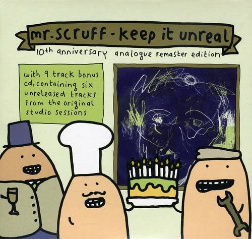 CD cover for Mr. Scruff’s “Keep It Unreal” with cartoon figures.