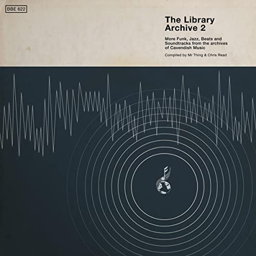 Vinyl record cover: dark blue and beige with waveform graphic and label logo.