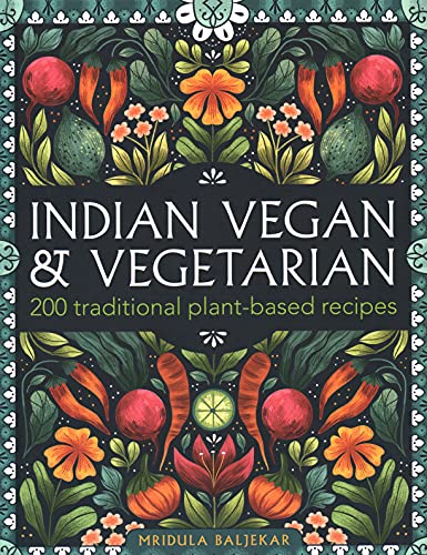 Colorful cookbook cover with Indian dishes and possibly vegetarian or vegan food images.