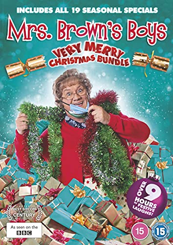 Mrs. Brown's Boys Christmas DVD cover featuring a woman with festive garland.