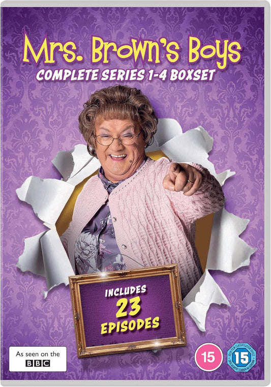 Mrs. Brown’s Boys Series 1-4 DVD boxset cover featuring a woman smiling.