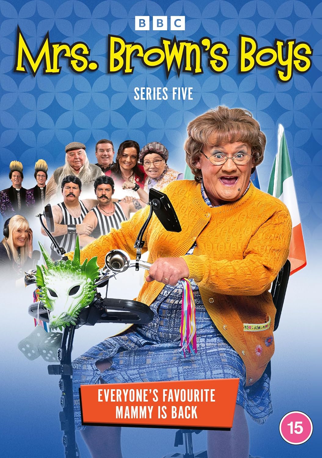 Mrs. Brown’s Boys Series Five DVD cover featuring Agnes Brown on a mobility scooter.