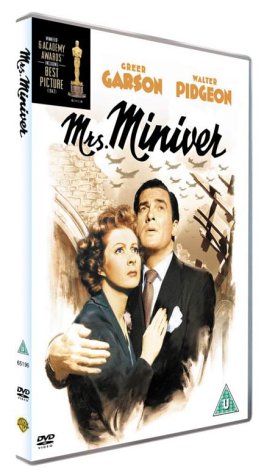 DVD cover for "Mrs. Miniver" featuring a couple and airplanes.