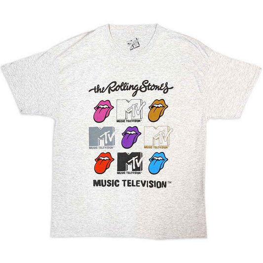 Unisex black t-shirt featuring a grid pattern of the Rolling Stones tongue logo.