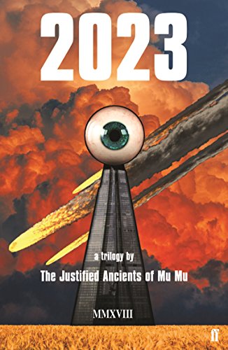 Book cover: "2023" with an eye, tower, and fiery, apocalyptic sky.