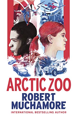 Book cover: two young people, polar bear, vehicles, and snowy landscape.