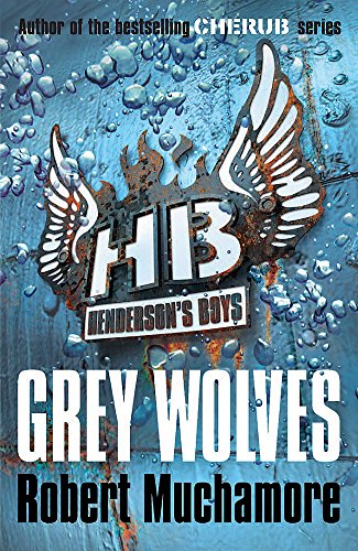 Book cover: "Grey Wolves" by Robert Muchamore, with wings and flames.
