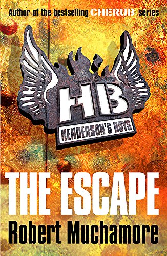 Book cover: "The Escape" by Robert Muchamore, with wings and flames.