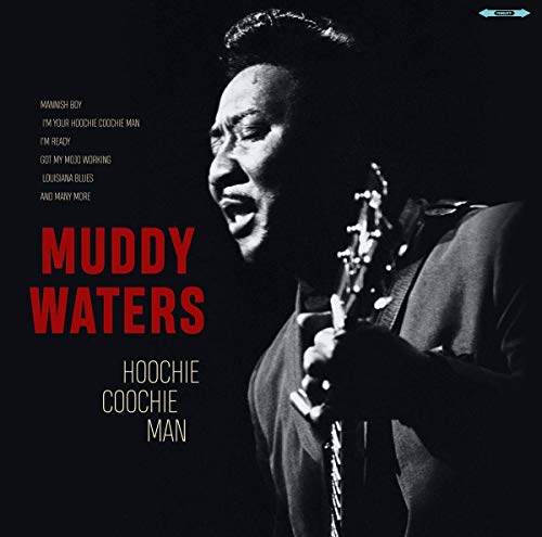 Muddy Waters album cover, black and white portrait with red text.
