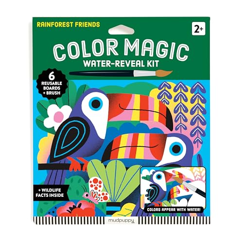 Green box with colorful toucan and watercolor reveal activity kit.