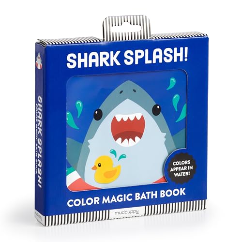 Blue bath book featuring a cartoon shark and a yellow duckling.