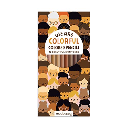 Set of colored pencils with diverse skin tone shades and vibrant colors in packaging.