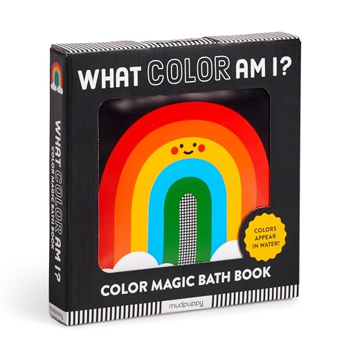 Black bath book with a colorful rainbow and text, "What Color Am I?".