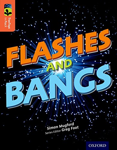 Book cover: "Flashes and Bangs" with bright text and fireworks display.