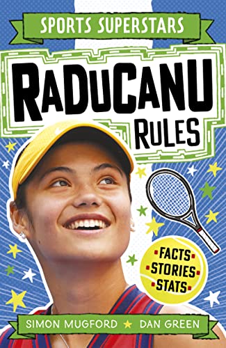 Book cover featuring Emma Raducanu, a young tennis player, with a racket.