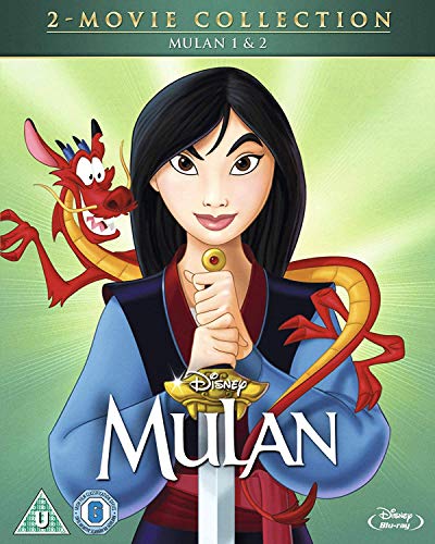 Blu-ray cover for Disney’s “Mulan 1 & 2” featuring Mulan and Mushu.