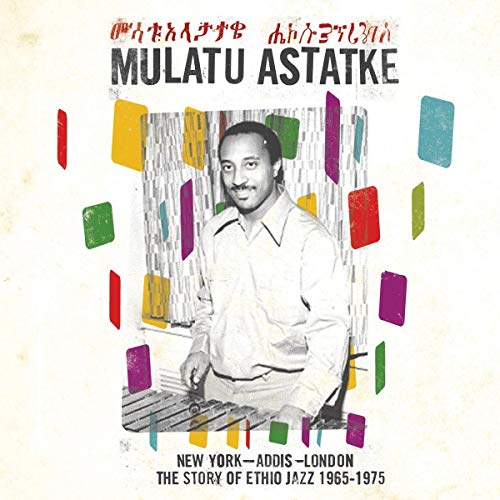 Mulatu Astatke CD cover featuring a portrait and colorful geometric shapes.