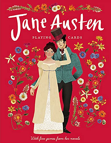 Jane Austen playing cards featuring illustrated Regency era couple and flowers.