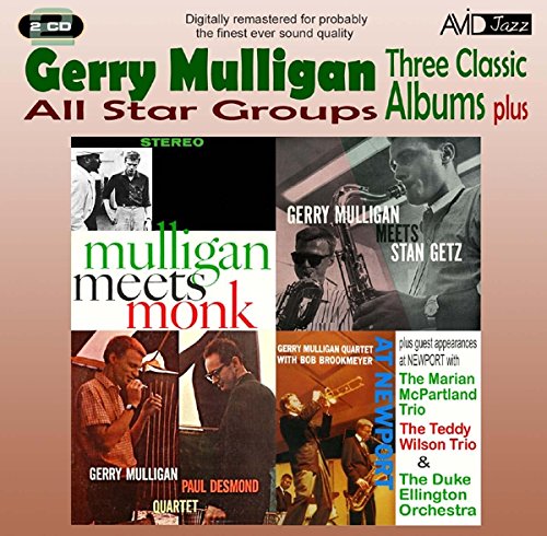 A 2-CD jazz compilation cover featuring Gerry Mulligan with a peach background.