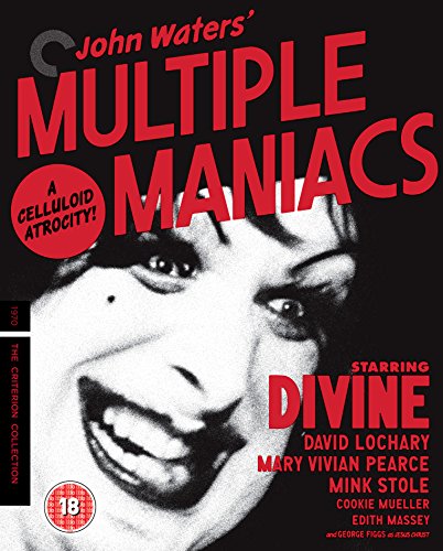 "Multiple Maniacs" Blu-ray cover featuring a black-and-white close-up of a person's face.
