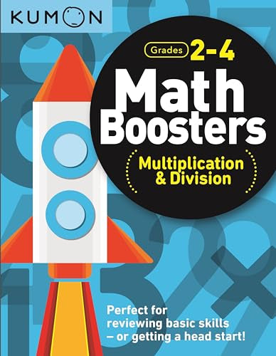 Kumon Math Boosters workbook cover, grades 2-4, multiplication and division.
