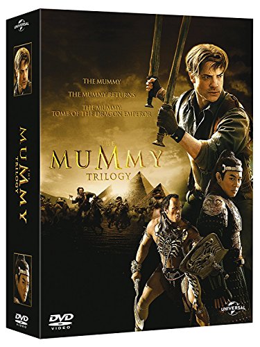 DVD case for "The Mummy Trilogy" featuring Brendan Fraser and pyramids.