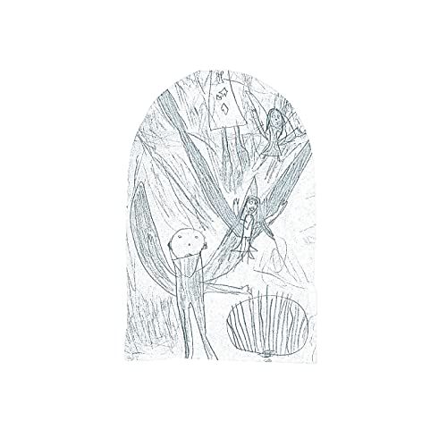 Sketch of a gothic-style inflatable gravestone with ghostly figures.