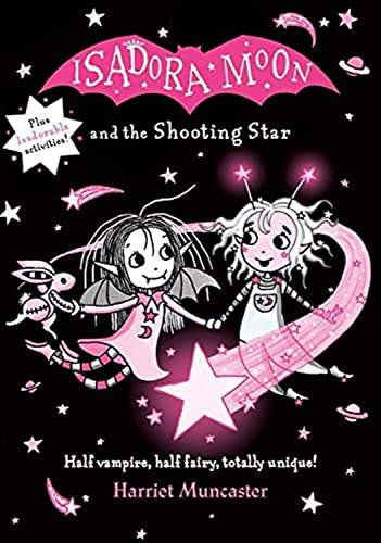 Book cover featuring two whimsical girls, a pink star, and stars on black background.