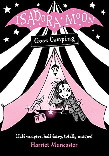 Book cover illustration of Isadora Moon and her rabbit toy inside a pink tent.