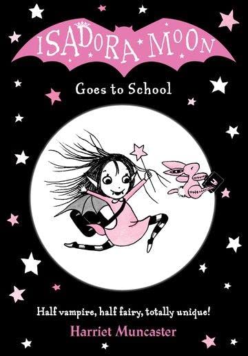 Book cover: Isadora Moon, a fairy-vampire, flies with a rabbit.