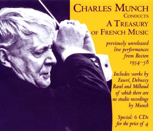 "CD cover with Charles Munch holding a baton, yellow background, black and white portrait."
