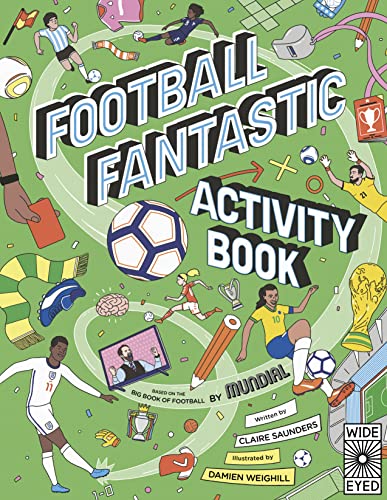 Colorful illustrated cover of a football activity book with players and equipment.